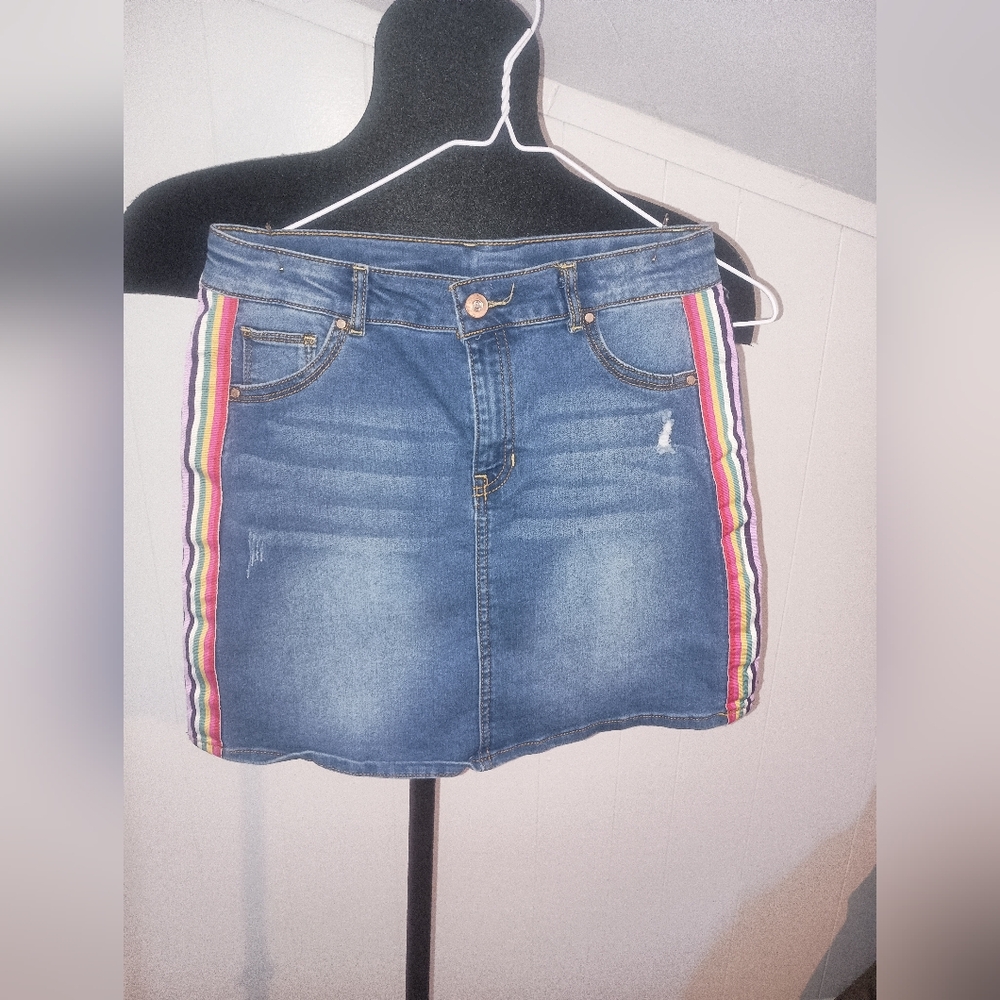Wonder Nation Denim Skirt with Colorful Stripes